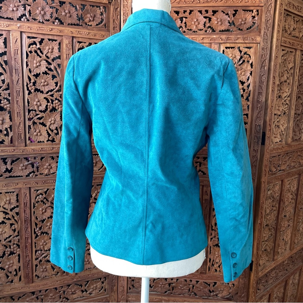 Vintage Handmade Western Turquoise Faux Suede Women's Blazer Jacket - Picture 7 of 9